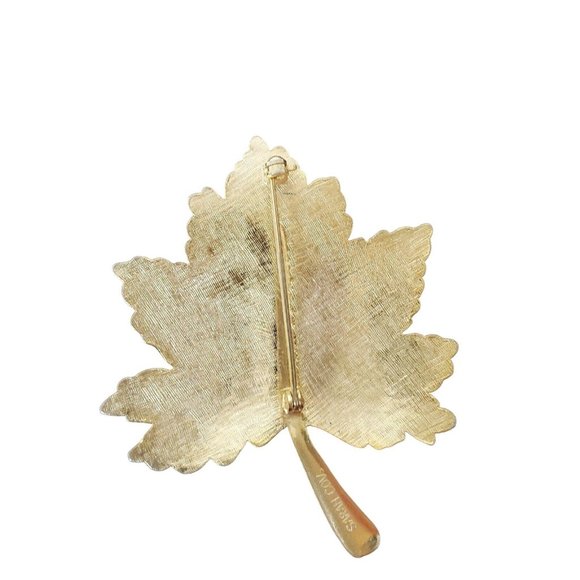 Vintage Sarah Coventry Gold Tone Leaf Pin with Pearl Accent - 2-1/2" Wide - Picture 2 of 4